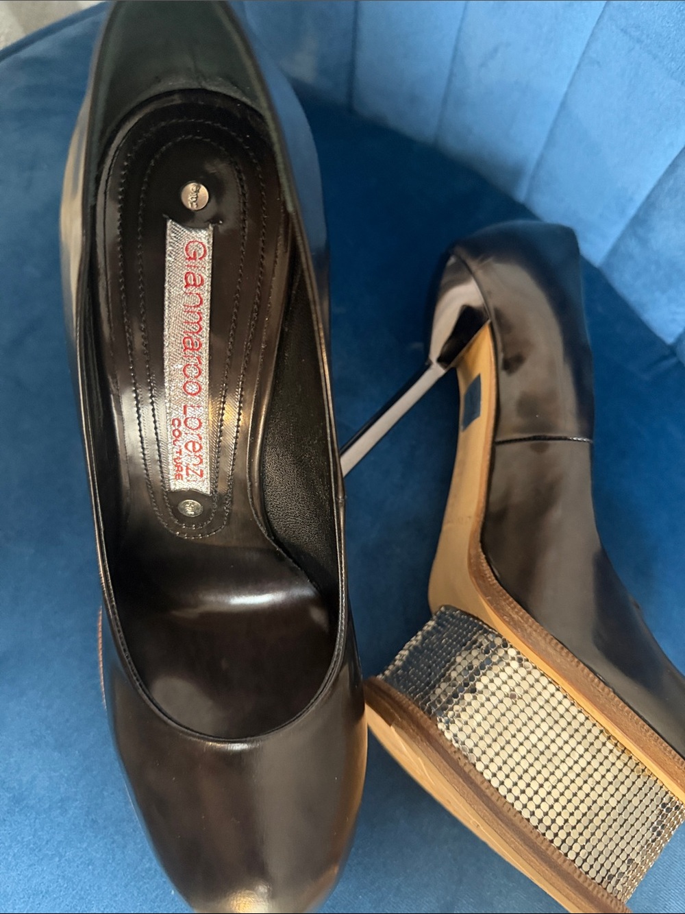 Gianmarco Lorenzi Black Leather Platform Pumps with Tan Accents